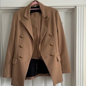 SHEIN Tan Blazer with Gold Buttons and shorts